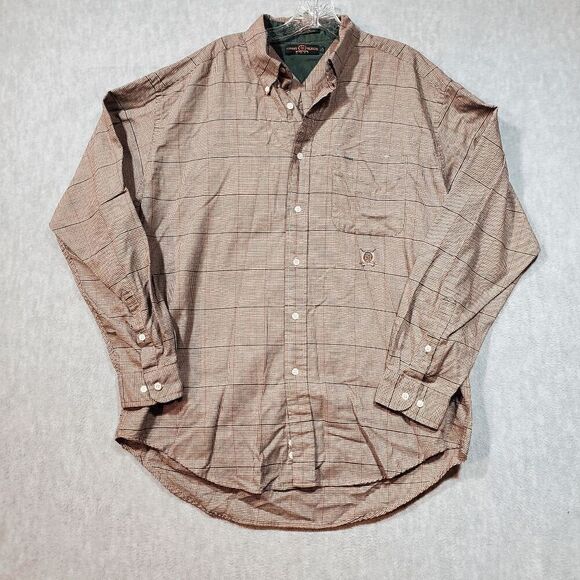 Vtg Tommy Hilfiger Shirt Mens Large Tan Plaid Golf Performace Collar Button Up - Picture 1 of 9